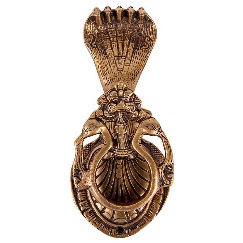 Handmade brass door knocker with cobra and elephant design, home decor
